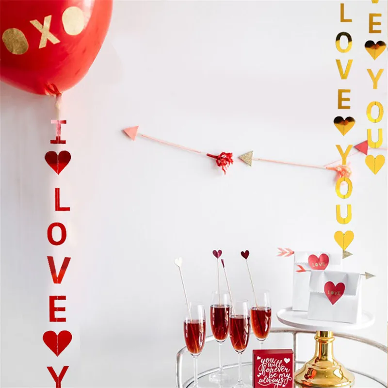 Chicinlife 1Set I Love You Glitter Garlands Bunting Wedding Party Hanging Banner Valentine's Day Balloon Pendant Decor Supplies | Дом и