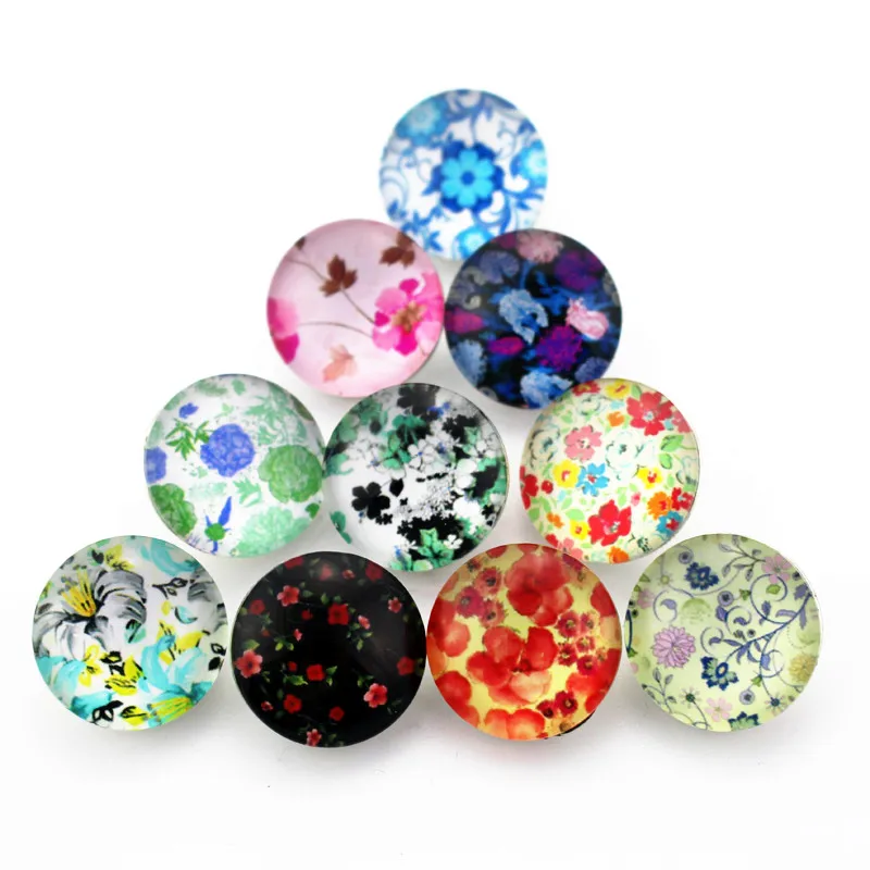 20 шт./партия, стеклянные пуговицы с цветами для браслета 18 мм