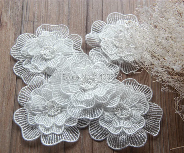 

20 шт./лот белая кружевная нашивка из органзы, 3D Кружевная аппликация, белая кружевная нашивка для украшения