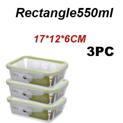 R-550ml 3PC Стеклянный Ланч-бокс для микроволновой печи с подогревом Холодильный запаянный герметичный контейнер для еды прозрачный боросиликатный пищевой контейнер - Цвет: R-550ml 3PC
