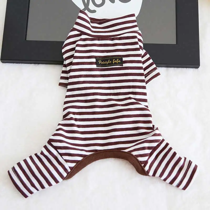 Coffee dog jumpsuit Осень зима комбинезон для собаки Домашние животные пижамы Полосатое пальто хлопок Perro одежда Комбинезон Тедди Yourkie наряд DOGGYZSTYLE - Цвет: Coffee dog jumpsuit
