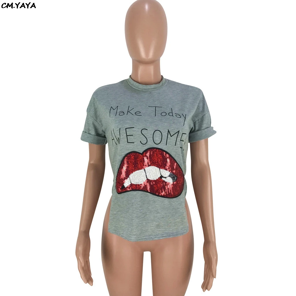 2019 Новая летняя Женская Сексуальная футболка с коротким рукавом блестками