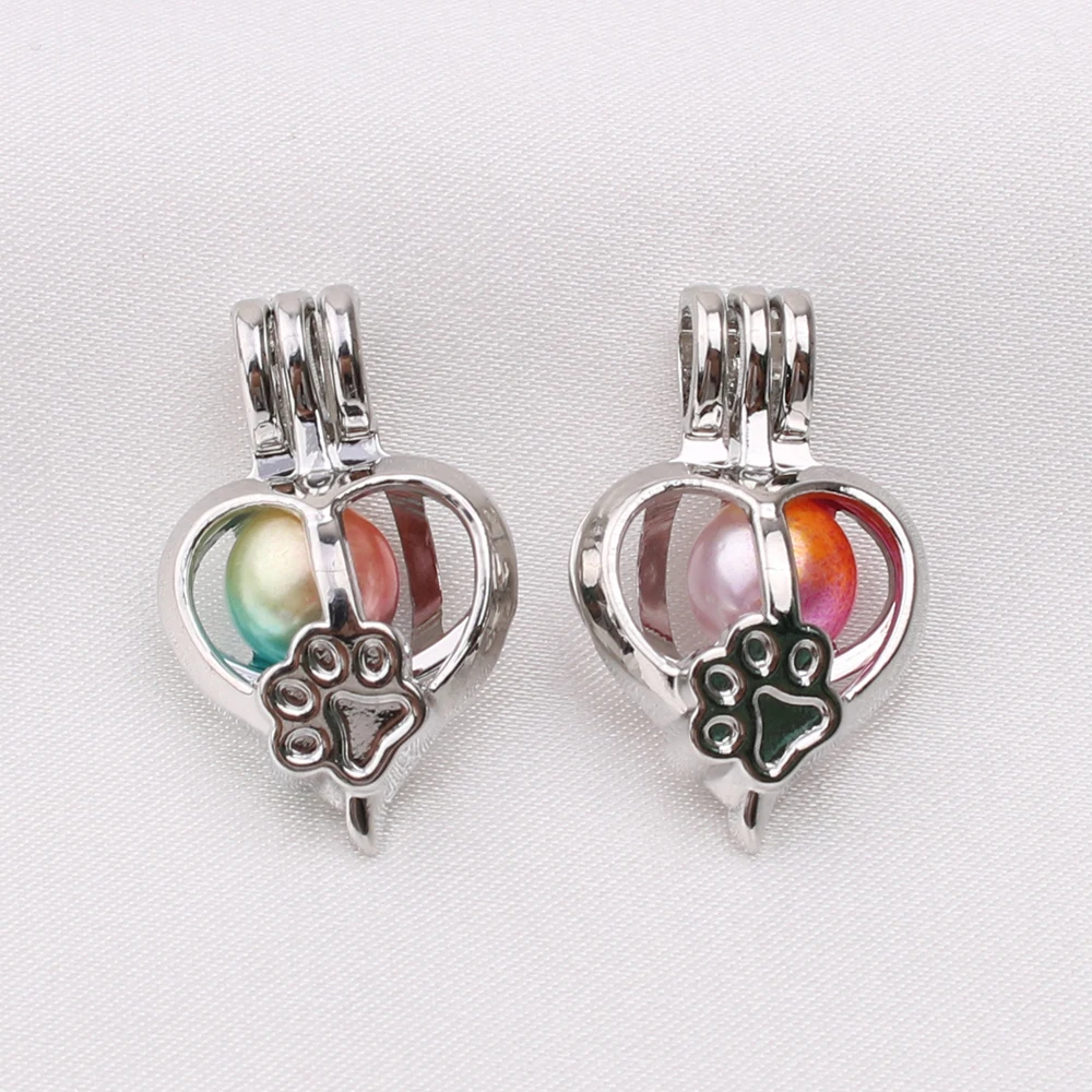 10pcs Mini Heart Shape Dog Paw Pearl Cage Pendant Essential Oil Diffuser Bead Lockets Necklace Charms for Oyster | Украшения и