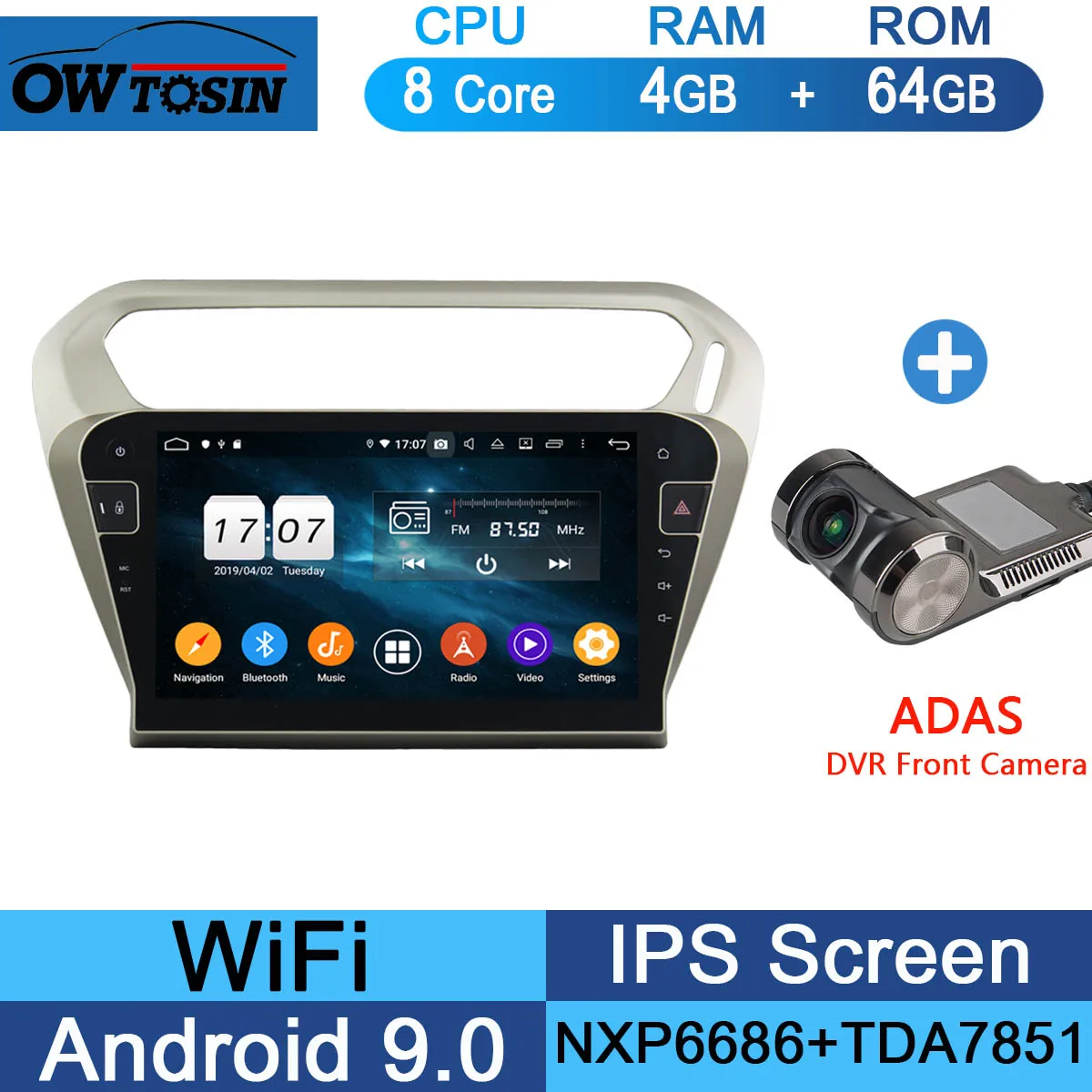 64G Adas Camera 10," ips Android 9,0 Восьмиядерный 4G+ 64G Автомобильный dvd-плеер мультимедиа для Citroen Elysee peugeot 301 2013- радио gps Parrot BT - Цвет: 64G Adas Camera