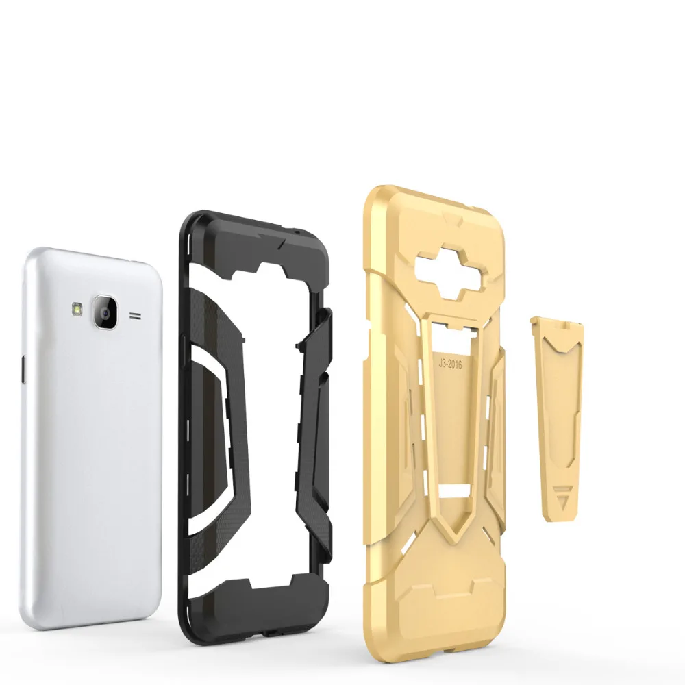 Gray Armor Stand Anti-Slip Impact Resistant Protective Case Cover For Samsung Galaxy J3 2016 TPU+PC 2in1 Mobile Phone Cases | Мобильные