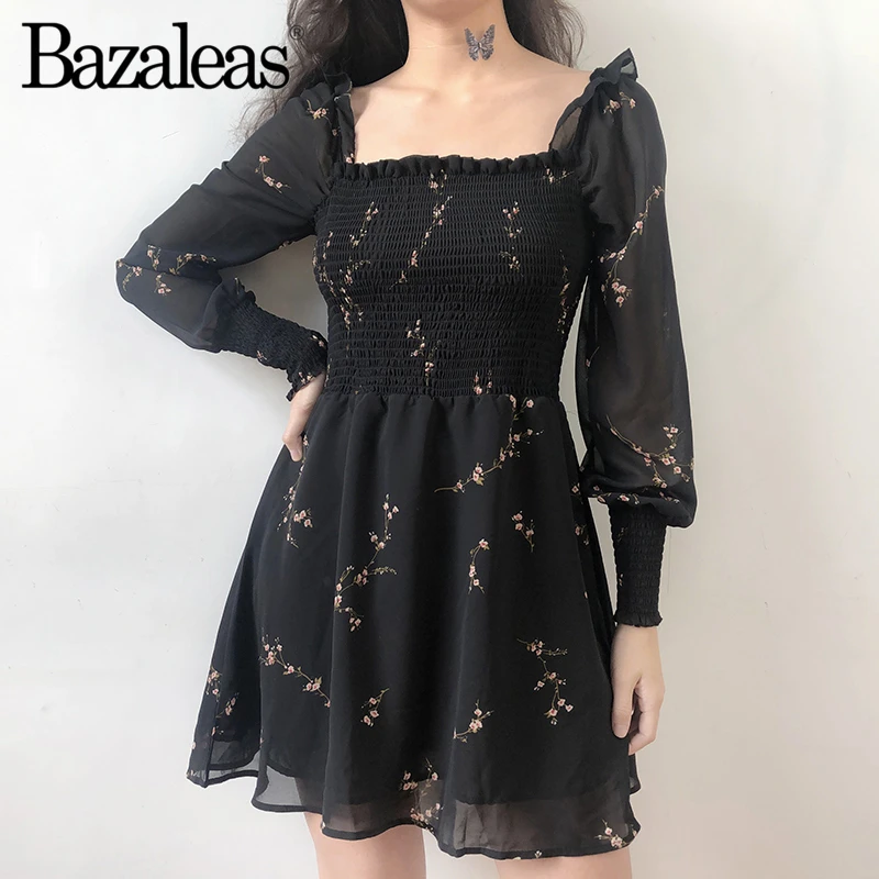 Винтажное женское платье Bazaleas 2019 с квадратным вырезом и эластичной талией модное