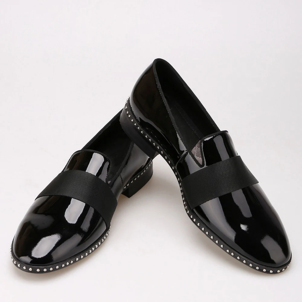 Мужские лоферы ручной работы из лакированной кожи с черной перепонкой модные