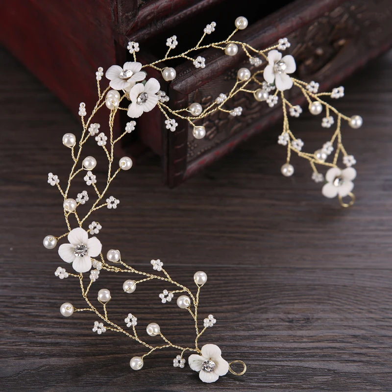 Pearl Flower Headband Wedding Hair Jewelry Bridesmaid Bride Women Accessories Head Tiara | Украшения и аксессуары