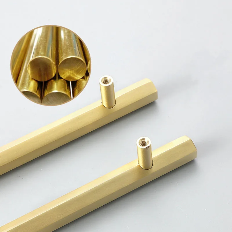 

Hexagonal Brass Kitchen Cabinet Handles Wardrobe Knobs Drawer Pulls Gold Cabinet Handle Furniture Door Knob Long Brass Hardware