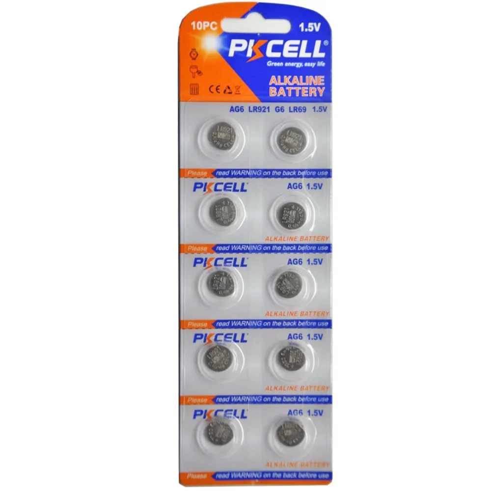 5 карты/50 шт. PKCELL AG6 Батарея SR920SW SR69 SG6 371 605 1 В щелочные батареи таблеточного типа