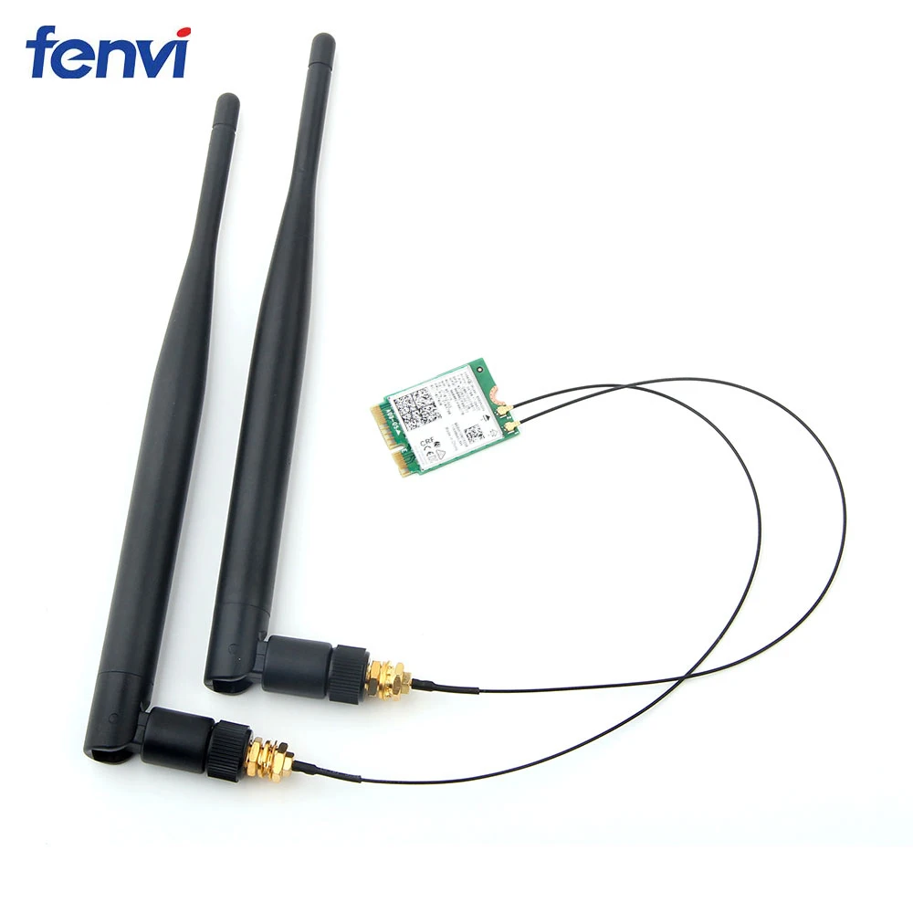 Dual Band For Intel 9560 9560NGW 802.11ac M.2:CNVio WiFi Bluetooth 5.0 Card + 6dbi IPEX MHF4 U.fl To RP-SMA External Antenna Set