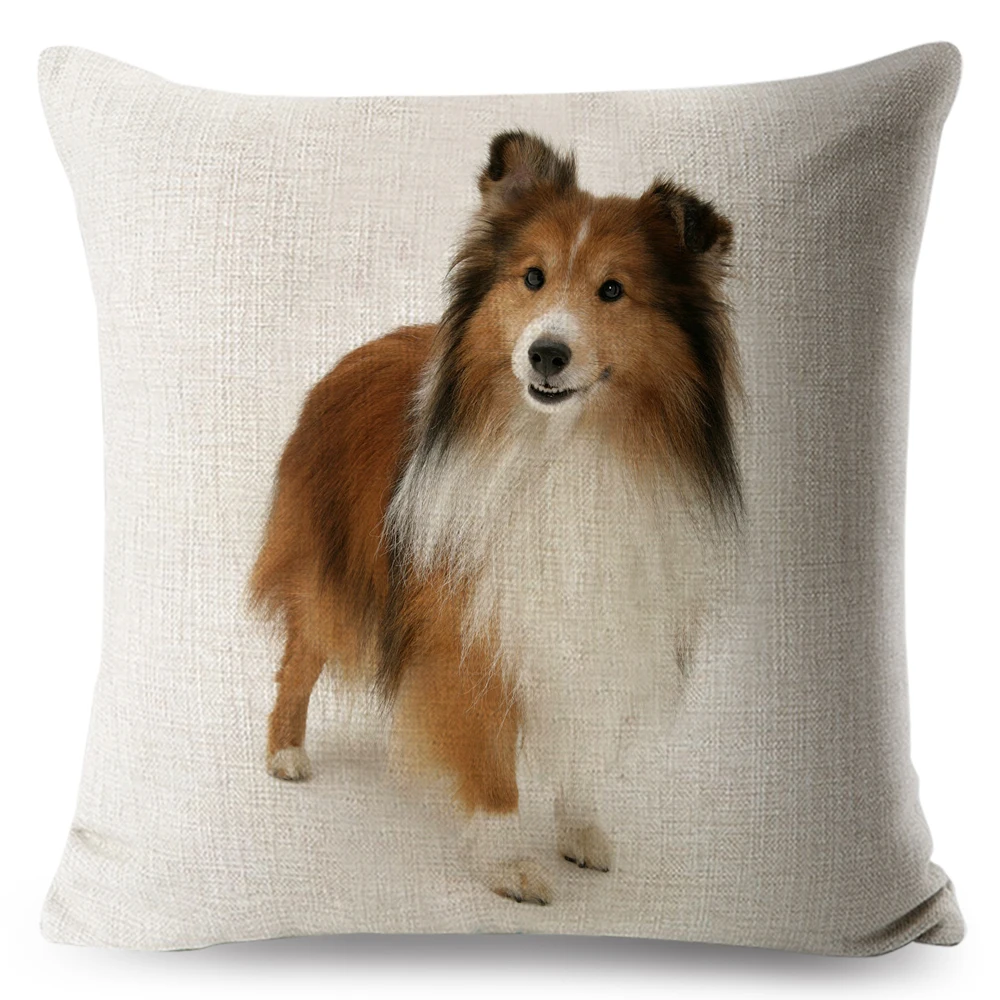 Sheltie Dog Loyal Shetland Sheepdog Print Throw Pillow Cover 45*45 Square Cushion Linen Pillows Case Home Decor Pillowcase |