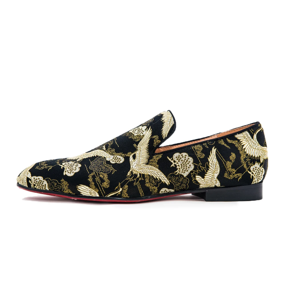 Jeder Schuh men shoes Black gold Chinese style jacquard weave design handmade loafers casual smoking slippers. | Обувь