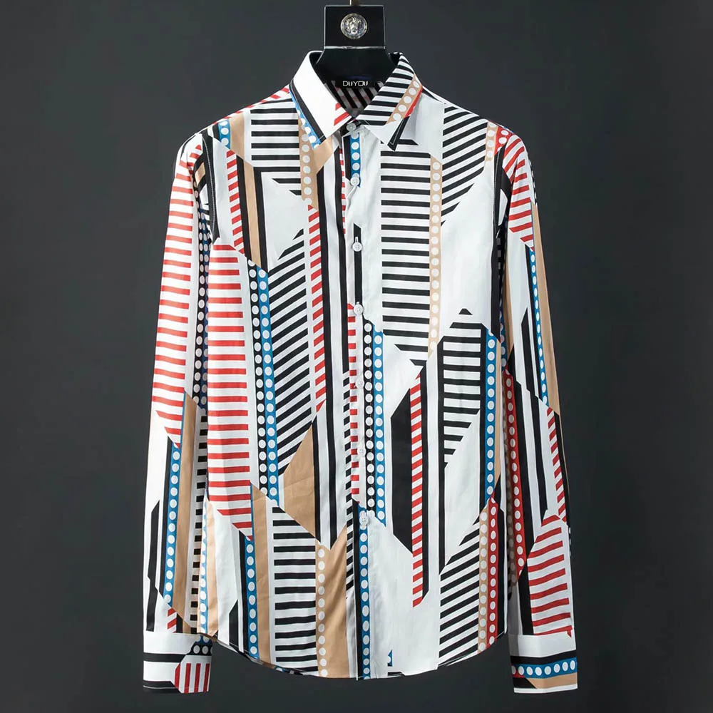 DUYOU Brand Men Cotton Shirt Men Long Sleeve Shirt Mens Slim Fit Dress Shirt Male Magic style Printed Casual Shirts