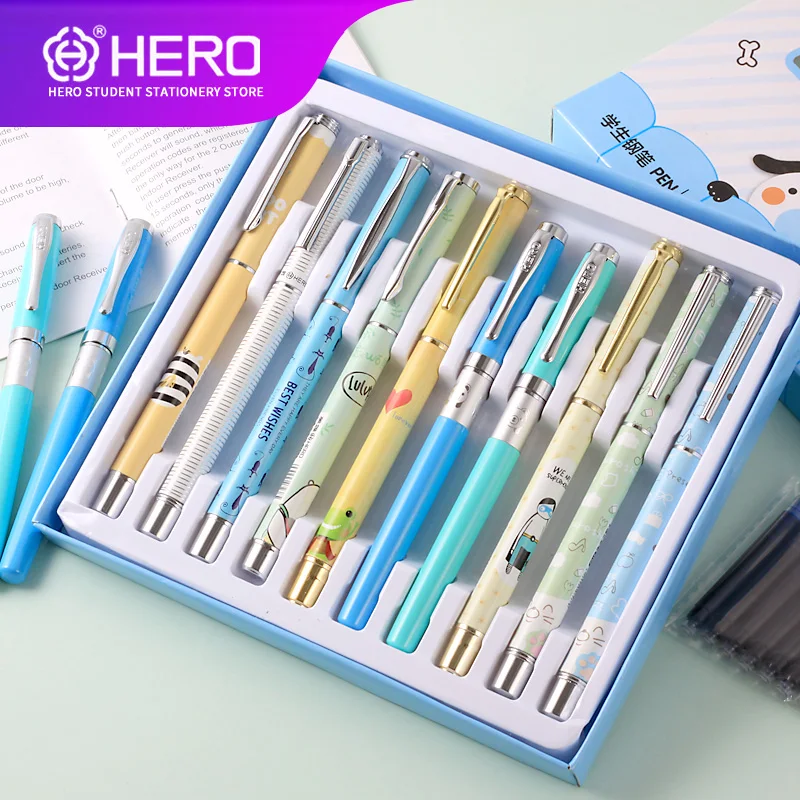 Hero Fountain Pens for school Cartoon schoolboy with Supplies High Quality Luxury Iraurita 0.38mm Smoothly Writing 10 packs | Канцтовары