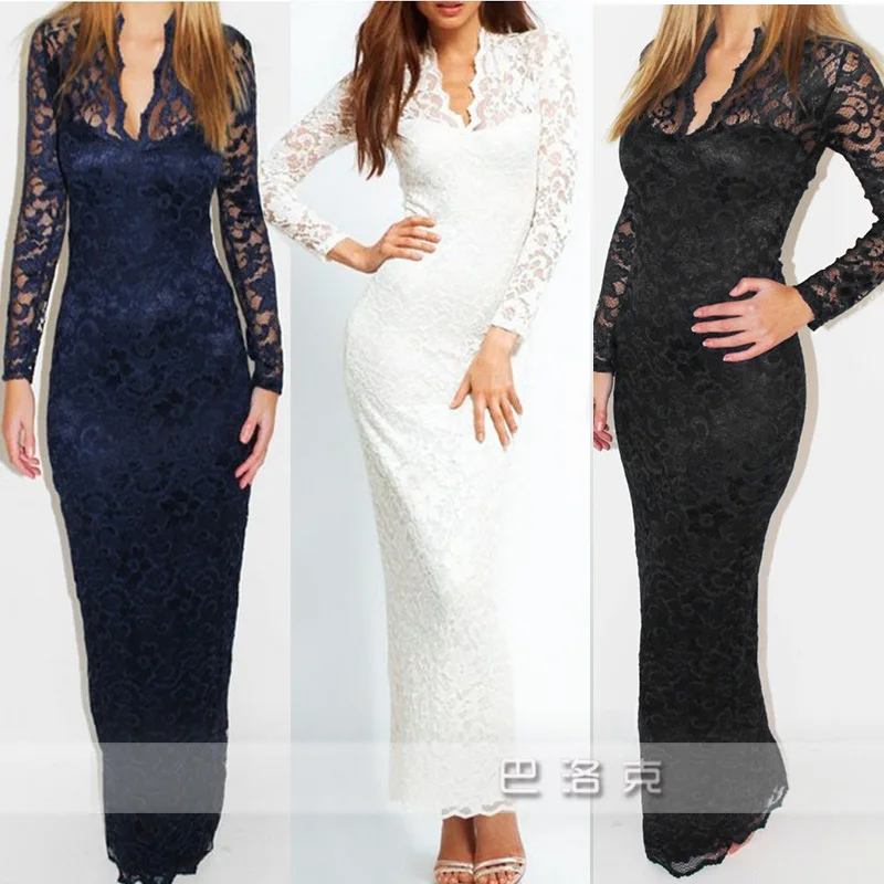Women summer dress 2014 lace sexy solid no patterns novidades vestidos formal dresses roupas femininas vestido de festa longo|dress long sleeve tunic