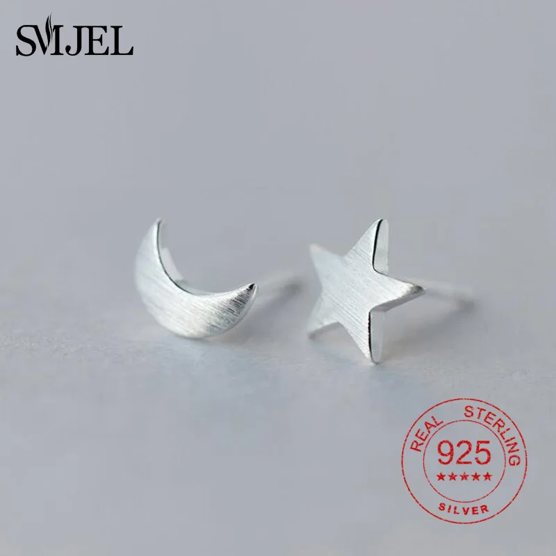 Серьги гвоздики SMJEL с матовой Луной и звездами для женщин девушек модные