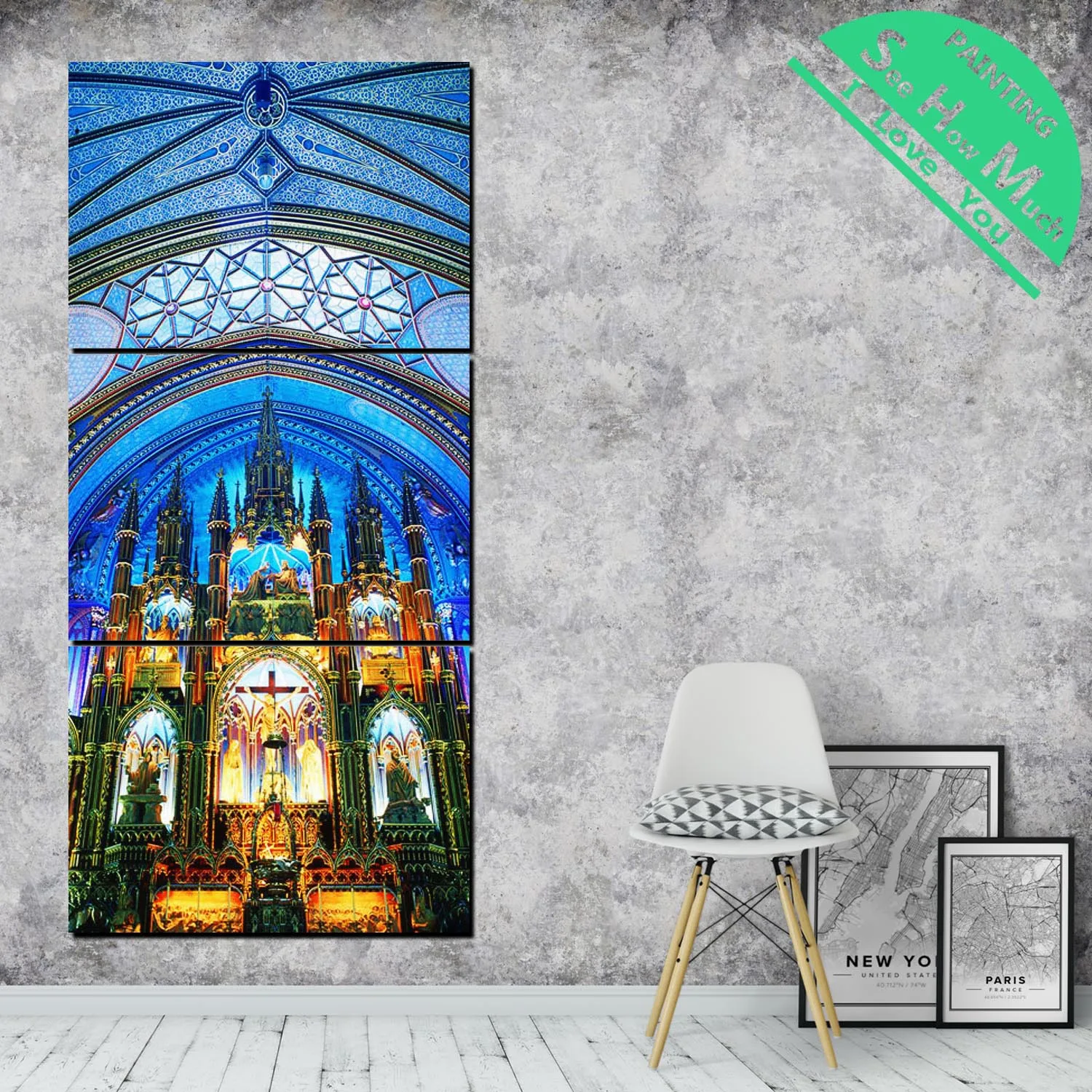 

3 Piece Church Modern Wall Painting Posters and Prints Picture Canvas Painting Framed Decorative Pictures for Living Room