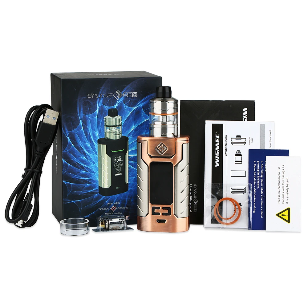 Распродажа 200 Вт WISMEC SINUOUS FJ200 TC Kit встроенный аккумулятор 4600 мАч с 2 мл/4 мл атомайзер