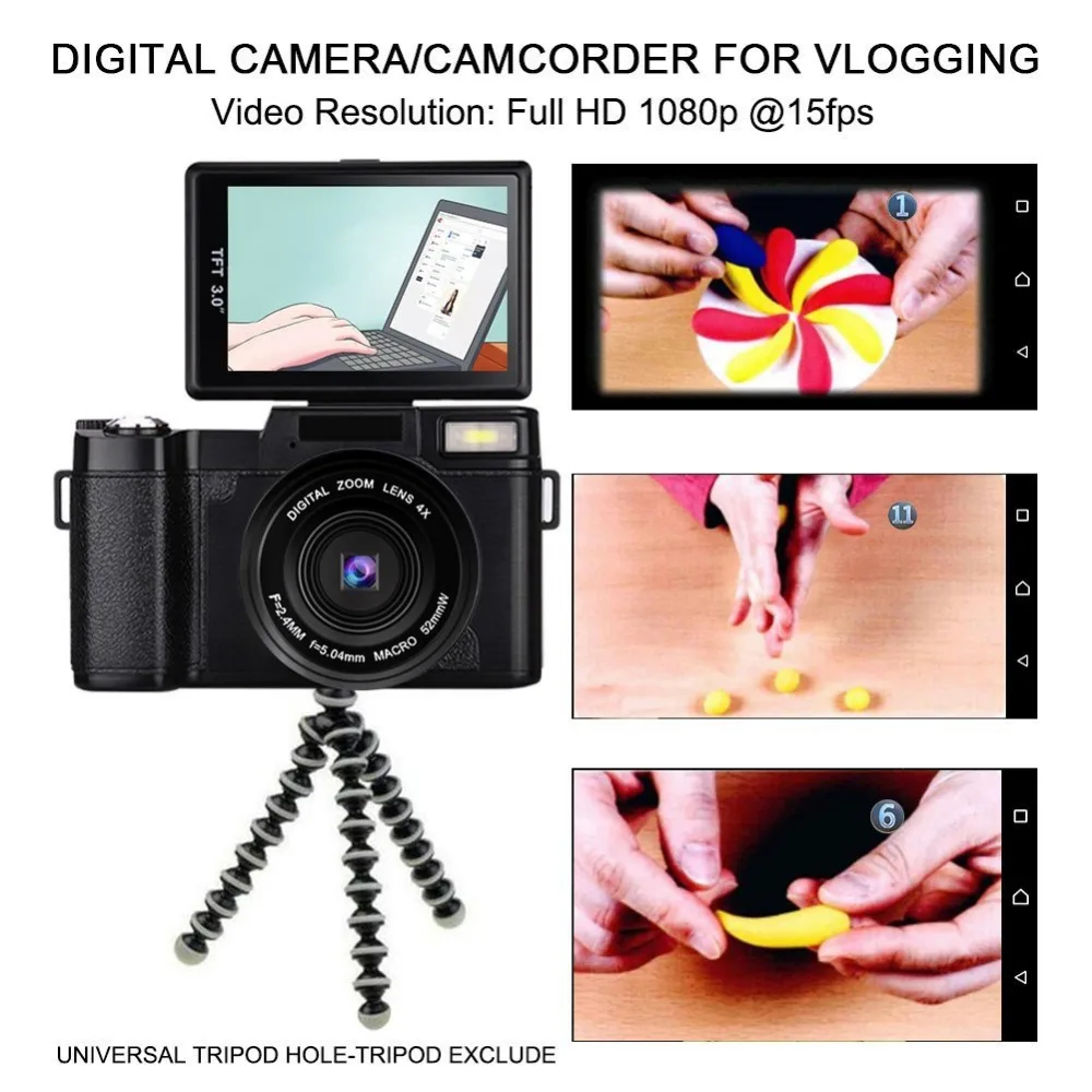 Цифровой Камера Vlogging полный HD1080p 24.0MP видеокамера 3 0 дюймов флип Экран с выдвижной