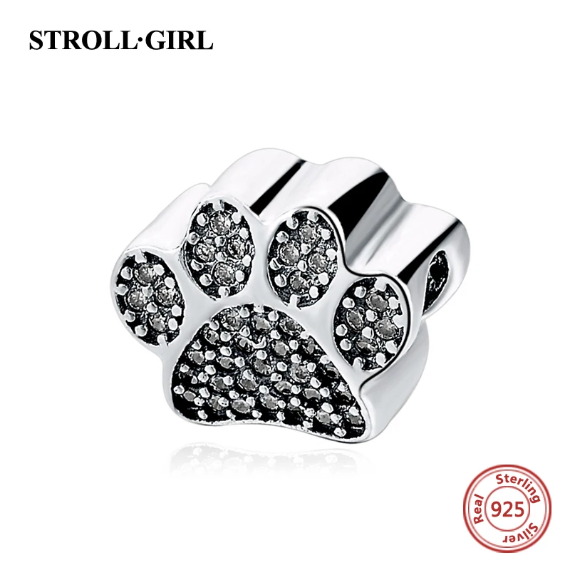 Fit Pandora Браслеты Серебро 925 первоначально собака следы с четкими камень cz DIY