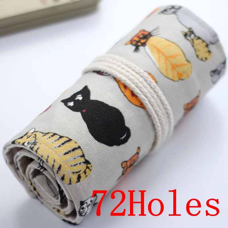 72 Holes Национальный холст кошка школьный Карандаш Чехол 36/48/72 Отверстия Roll Up карандаш сумка Портативный пенал для карандашей школьные принадлежности материал Эсколар - Цвет: 72 Holes