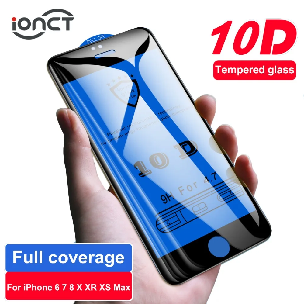 IONCT 10D закаленное защитное стекло для айфон 6 7 8 6s Plus защита полное покрытие на iPhone X