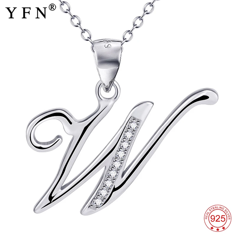 

925 Sterling Silver Necklace CZ Crystal Trendy Alphabet Capital W Letter Pendants Necklaces Valentines Gift For Women GNX12663
