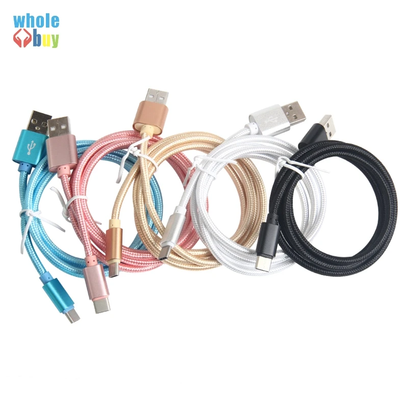 300 шт./лот оптовая продажа однотонный нейлоновый плетеный кабель Type C 8pin Micro USB для