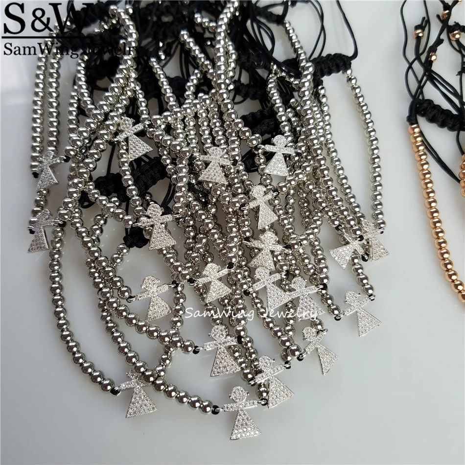 10pcs Wholesale tiny girl charm bracelet 4mm Round Beads &amp Micro Pave white CZ | Украшения и аксессуары