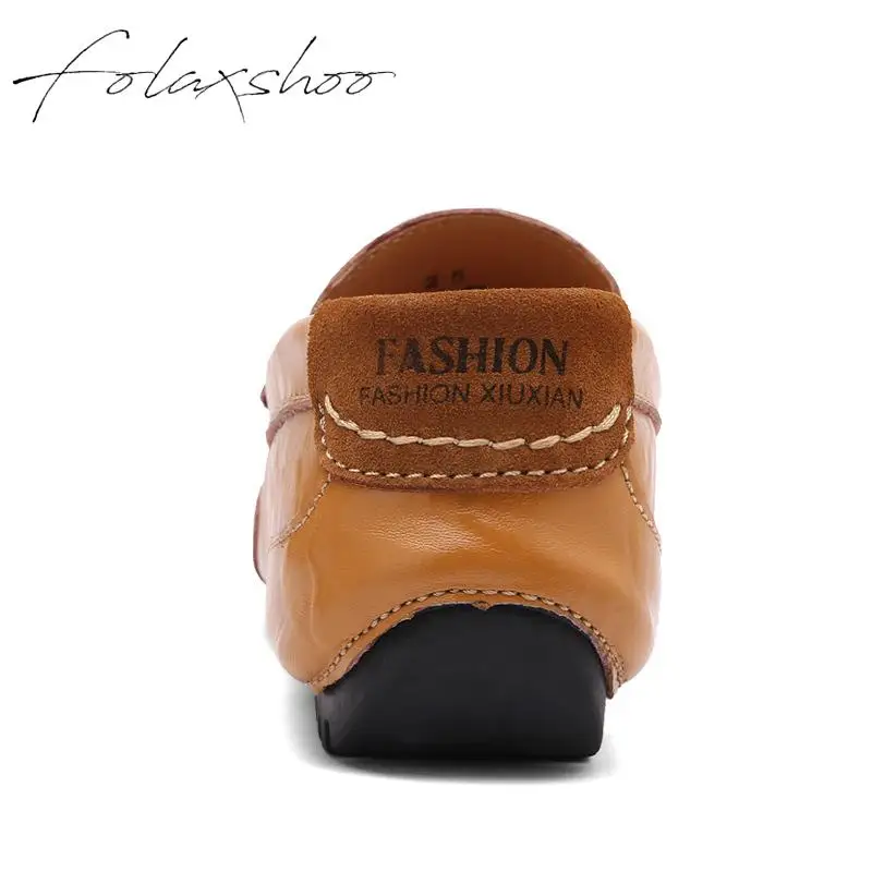 Folaxshoo Genuine Leather Rubber Slip-on Loafers Man Shoes Driving Mens Casual Slip On Men | Обувь