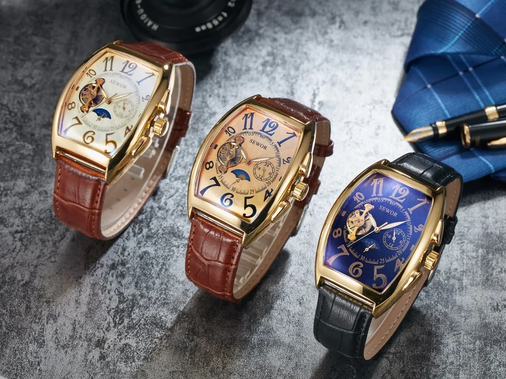 SEWOR мужские новые модные люксовый бренд Tourbillion механические Автоматические часы военные часы мужские спортивные часы C344