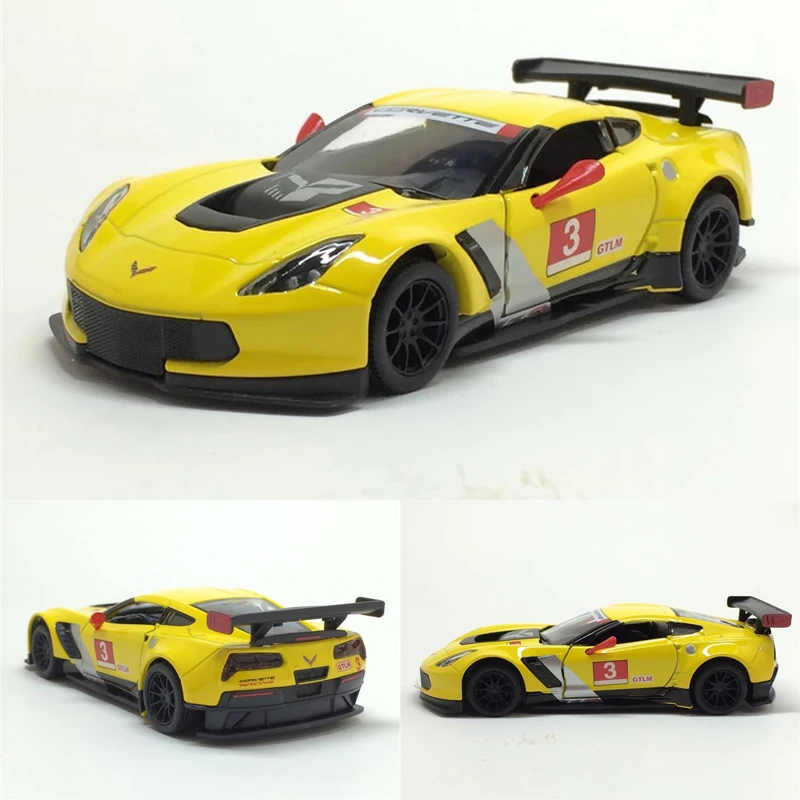 Высокая симитация 1: 36 Corvette C7R сплав модель игрушки Вытяните назад модель автомобиля металлические литья с открытыми дверями Игрушки транспортные средства детские игрушки