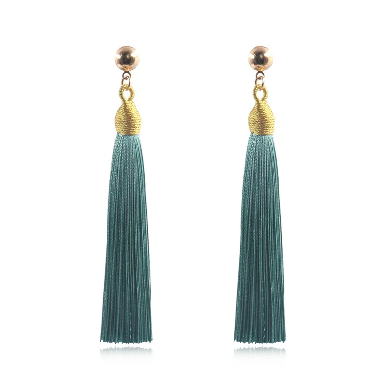 Green color YGLCJ Новые популярные богемные женские длинные серьги с кисточками европейские преувеличенные богемные Винтажные серьги с подвеской женские ювелирные изделия - Окраска металла: Green color