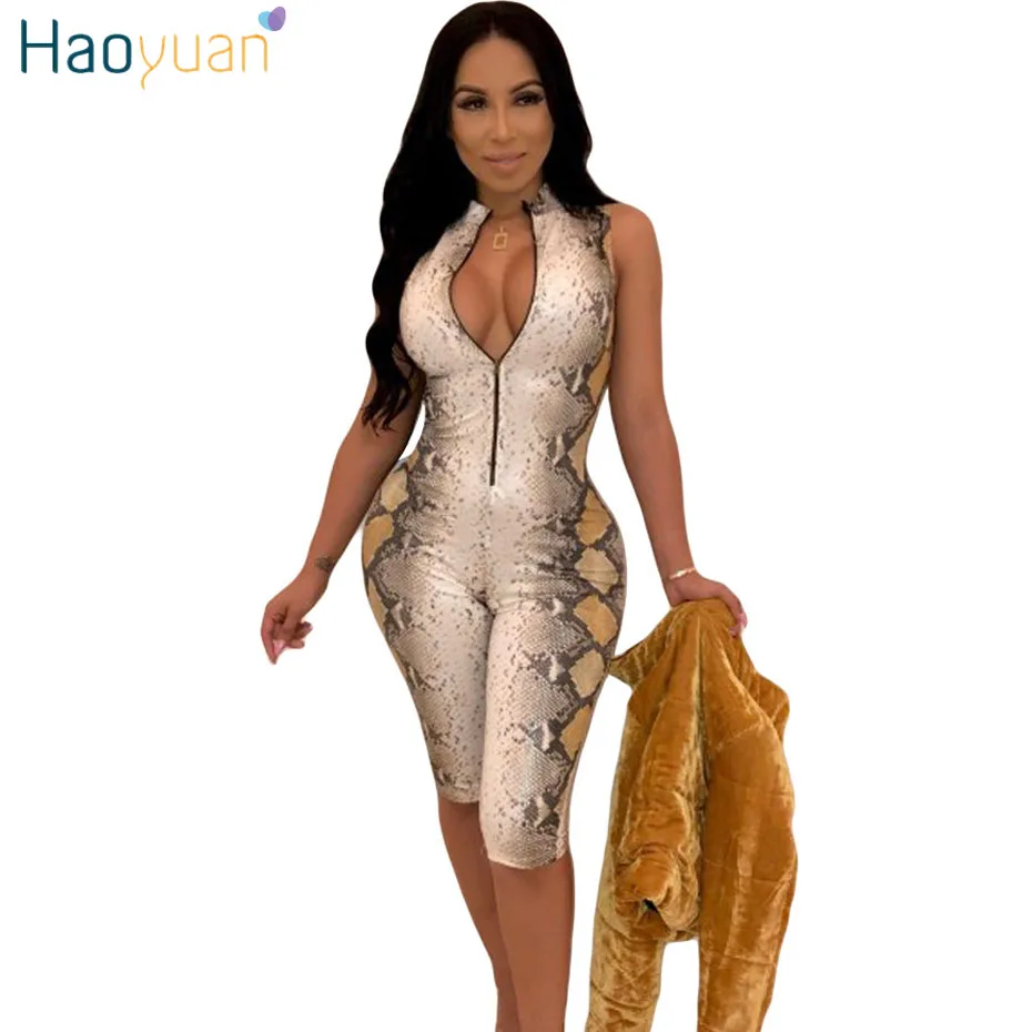 HAOYUAN змеиной кожи пикантные Playsuit Повседневное Одна деталь обтягивающие шорты женские комбинезон уличная змеиной Вечерние боди