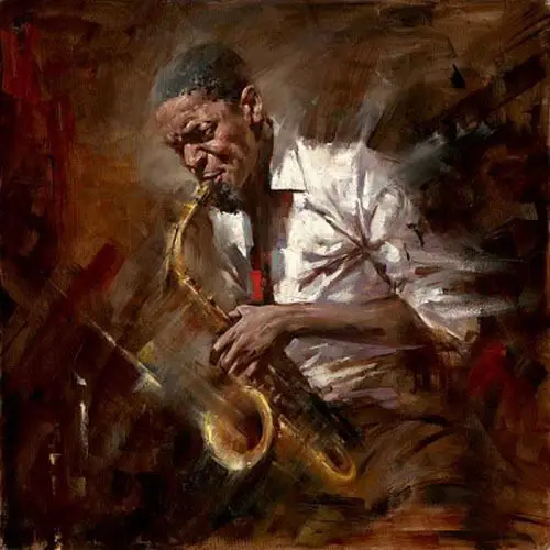No framed Oil painting impressionism male portrait playing Jazz music canvas | Дом и сад