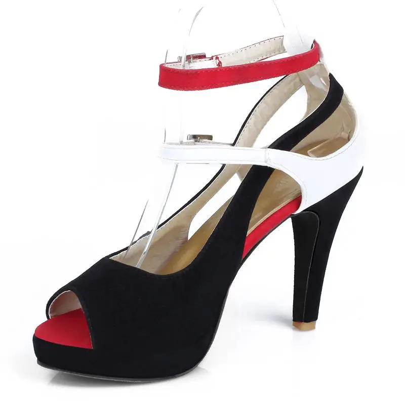 black white ASUMER/Большие размеры 34-43; Новинка года; женские босоножки; летние туфли с открытым носком и пряжкой; женские свадебные туфли на высоком каблуке 8 см - Цвет: black white