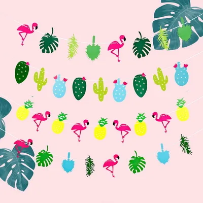 Фламинго тема летние вечерние украшения флаг кактус ананас тропические северные