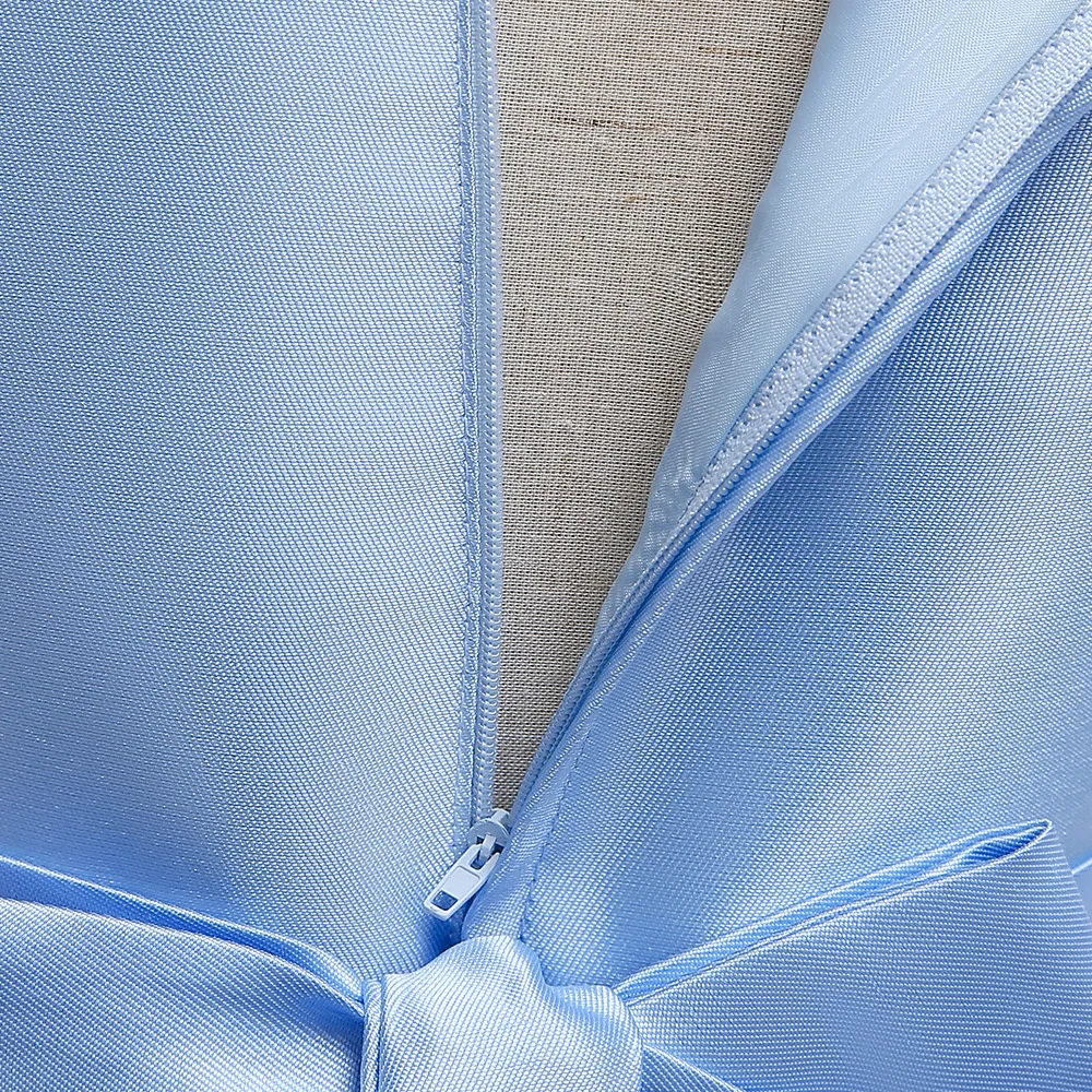 

Beauty A-Line Short Sleeves Sky Blue Satin Flower Girl Dresses Lace Appliques First Communion Dresses Pearls