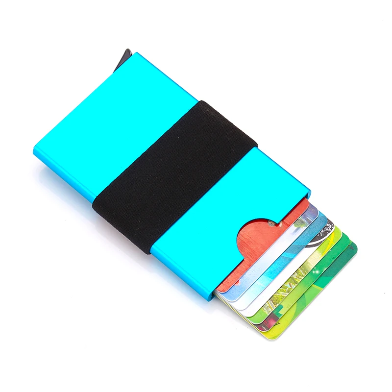 QOONG Travel Card Wallet Automatic Pop Up ID Credit Card Holder Men Women Business Card Case Rubber Band Purse Bill Clip KH1-021 images - 6