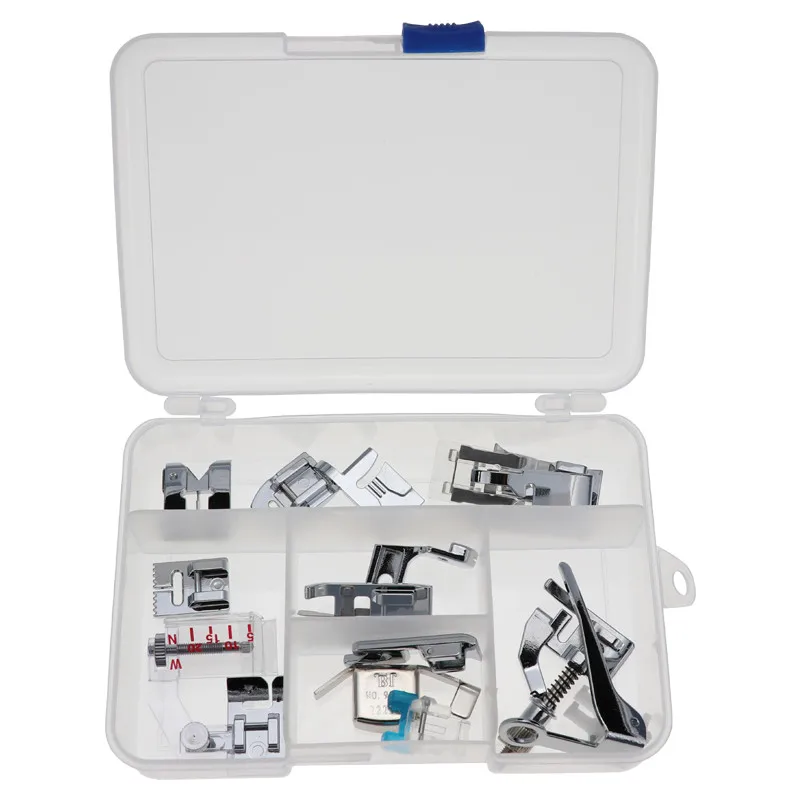 15PCS Plastic box 11 шт./компл. бытовой швейной машины АКСЕССУАРЫ Лапка средства ухода за кожей стоп комплект для ног Hem запасные Запчасти с коробкой для Brother Singer Janome - Цвет: 15PCS Plastic box