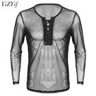 YiZYiF Мужская сексуальная сетчатая Просвечивающая футболка с длинным рукавом на шнуровке, Мужская сексуальная летняя Клубная одежда, костюмы, нижнее белье, женские топы