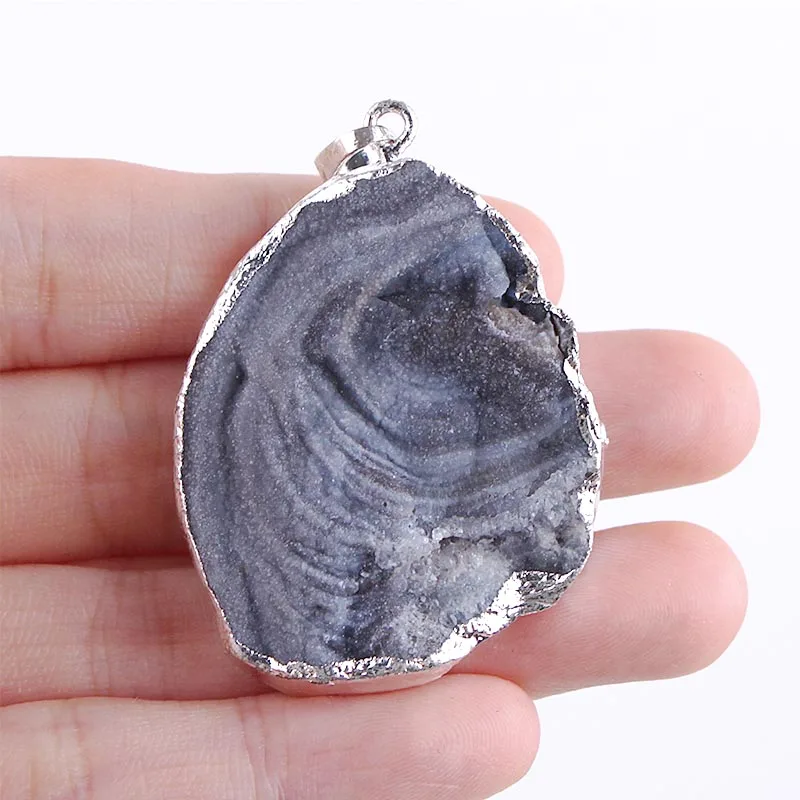 

1pc Druza Necklace Drop Shape DIY Agates Pendant Natural Stone Cut Slice Pendants Quartz Jewelry