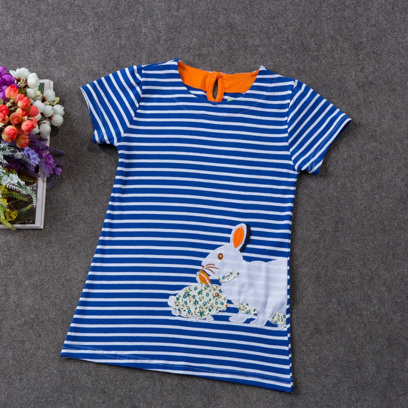 Милая одежда для маленьких девочек летнее платье голубая футболка в полоску с