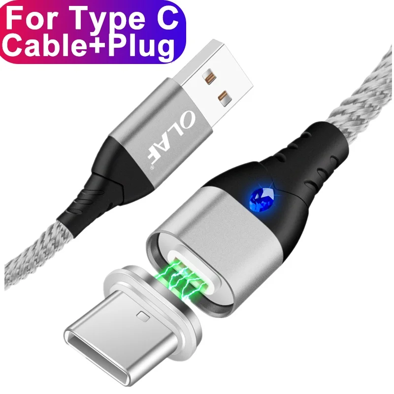 Магнитный кабель Олаф 5А Micro usb type c Quick Charge 3,0 супер быстрый Магнитный usb зарядный кабель для iPhone samsung huawei Xiaomi - Цвет: Silver For Type C
