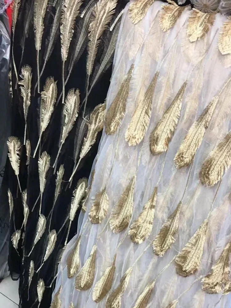 1 ярд Новое сексуальное платье с перьями кружевная ткань золотая вышивка тюль