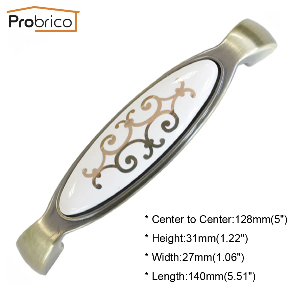 Probrico фарфор ручки для шкафа цинковый сплав Античная бронза керамика Винтаж Кухня