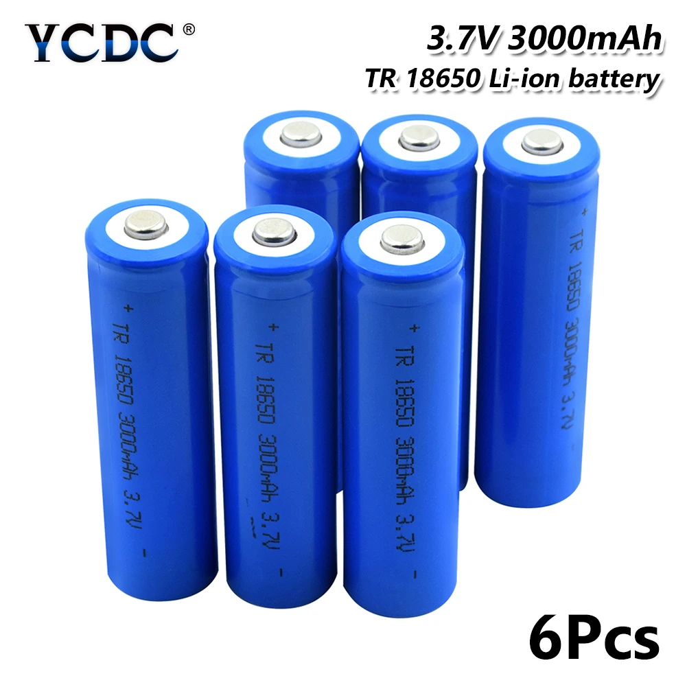 6pcs 1/2/4/6/8/10 шт. синий острый 18650 Батарея 3,7 V 3000 мА/ч, литий зарядки Перезаряжаемые батарейки литий-ионный аккумулятор для фонарика - Цвет: 6pcs