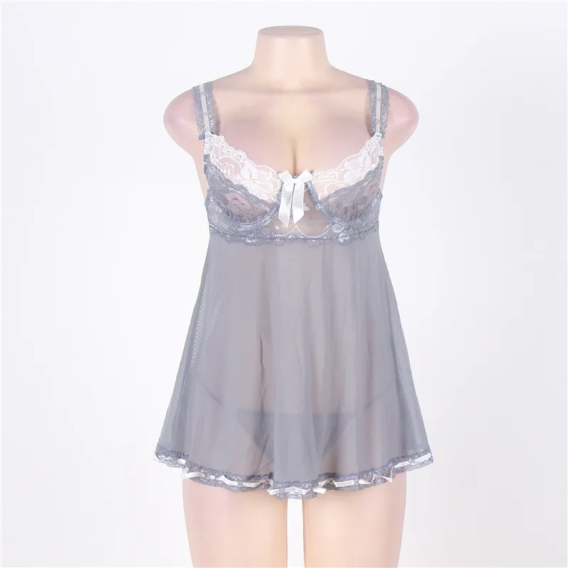Сексуальное нижнее белье размера плюс, платье Babydoll на косточках, пуш-ап, женское неглиже с v-образным вырезом, кружевное сексуальное ночное белье, горячая эротическая одежда для сна RL70149
