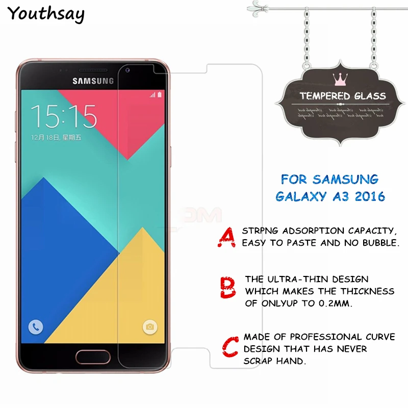 Protector de pantalla de vidrio templado para Samsung Galaxy A3 2016, vidrio templado para Samsung Galaxy A3 2016, A3 2016, A310, 2 uds.-0